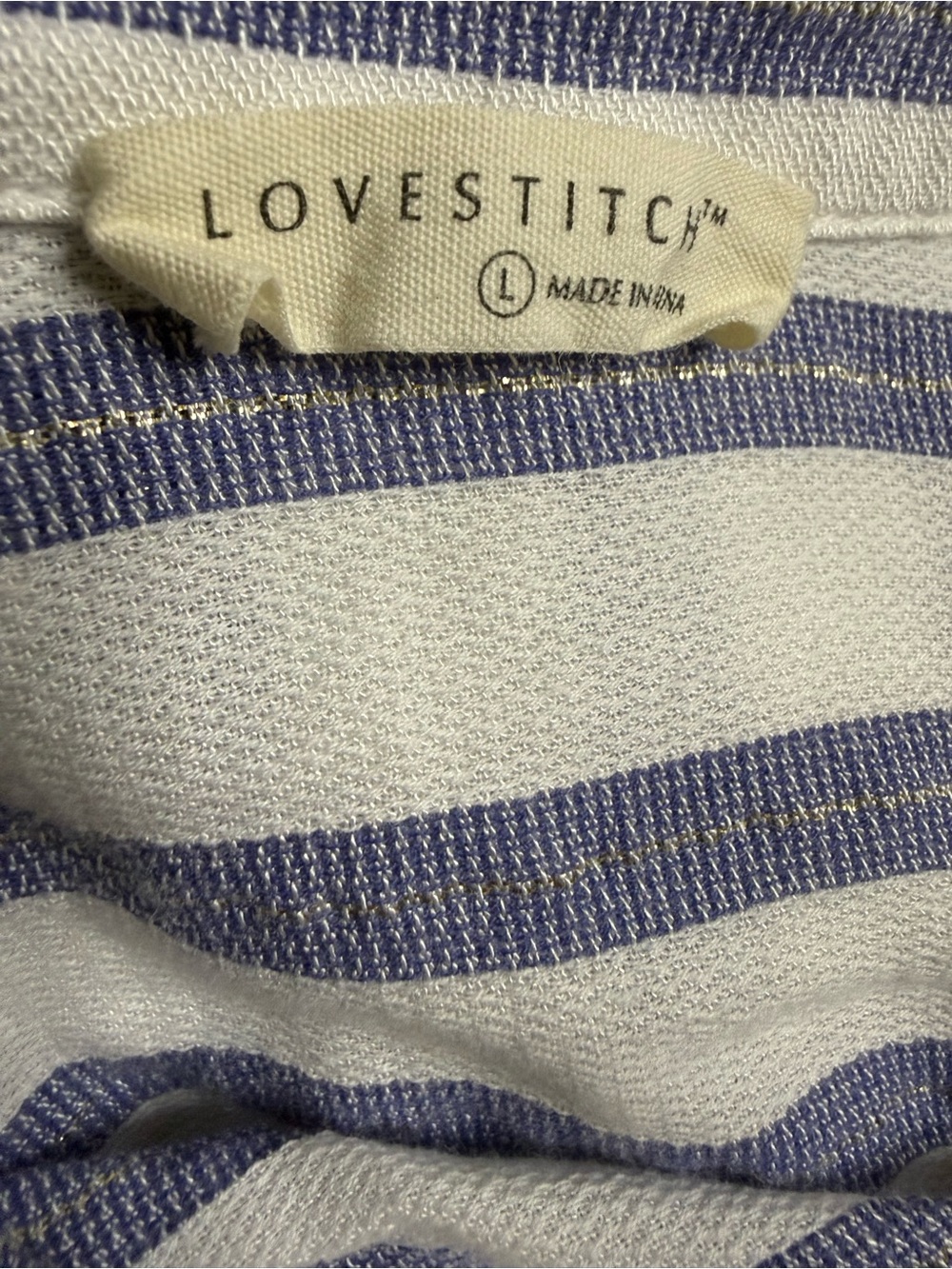🌴 Love Stitch Striped Hi Low Blouse L Coastal Boho Lightweight - Picture 3 of 4